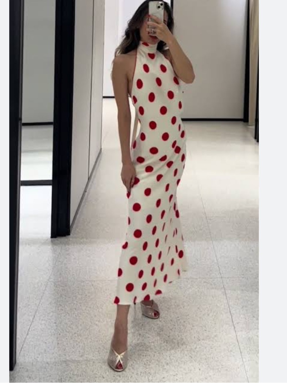 ZARA POLKA DOT HALTER MIDI DRESS - Picture 11 of 16